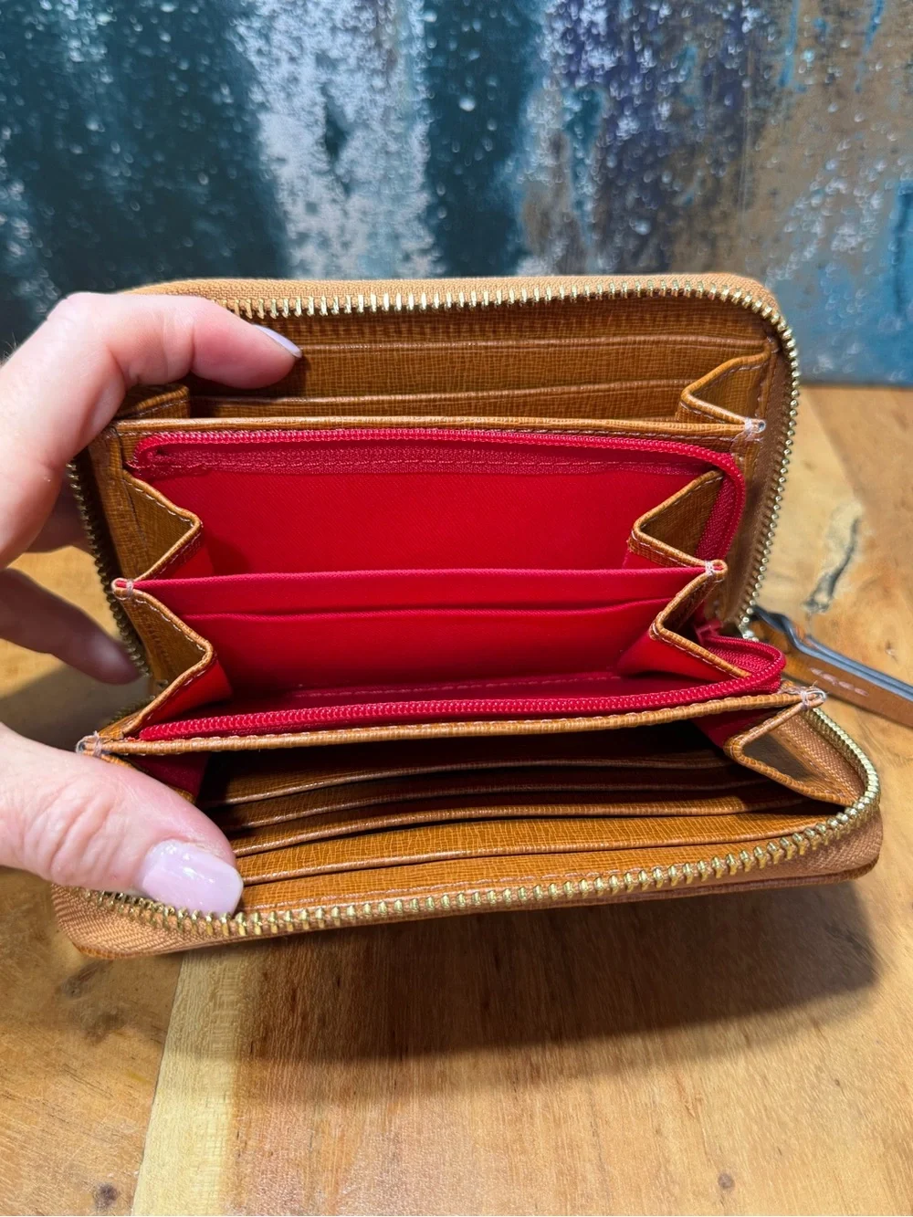Dooney & Bourke Classic Saffiano Leather Zip Wristlet Wallet Warm Gingerbread